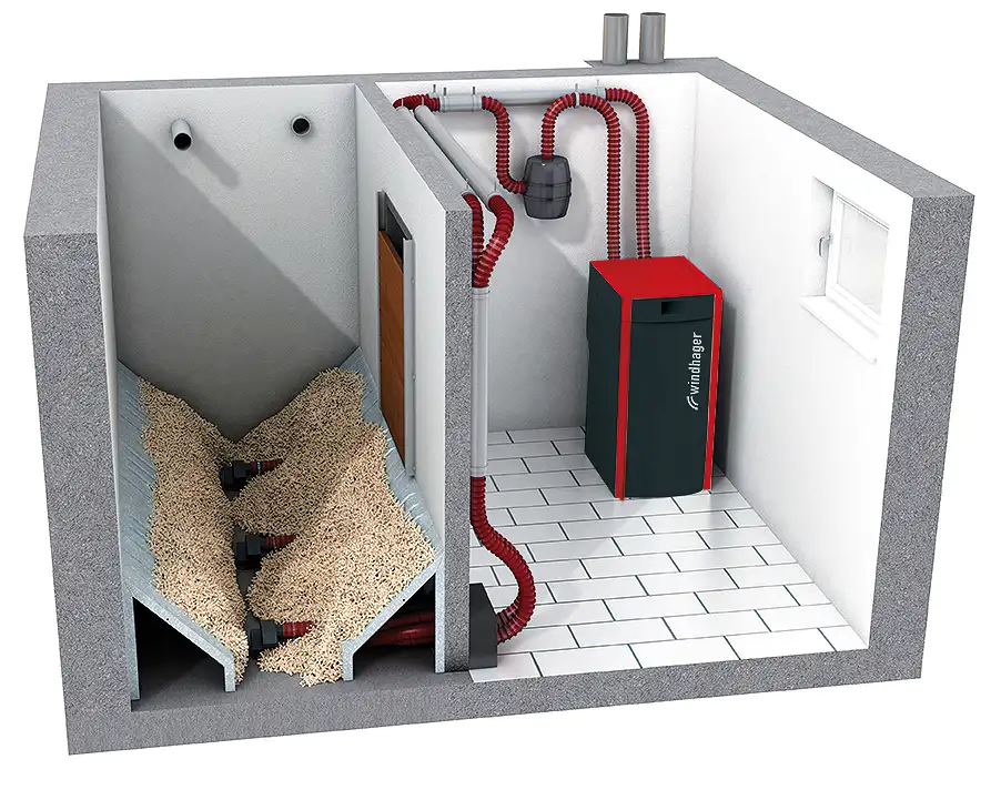 Bespoke Wood Pellet Storage Room with Sloped Flooring