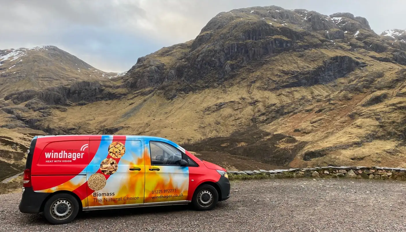 Windhager UK Service Van in front of Glencoe mountain